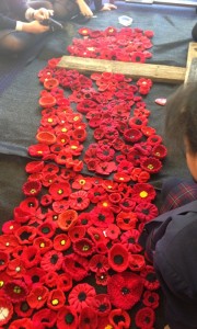 Panel of Poppies being attached by SOC students